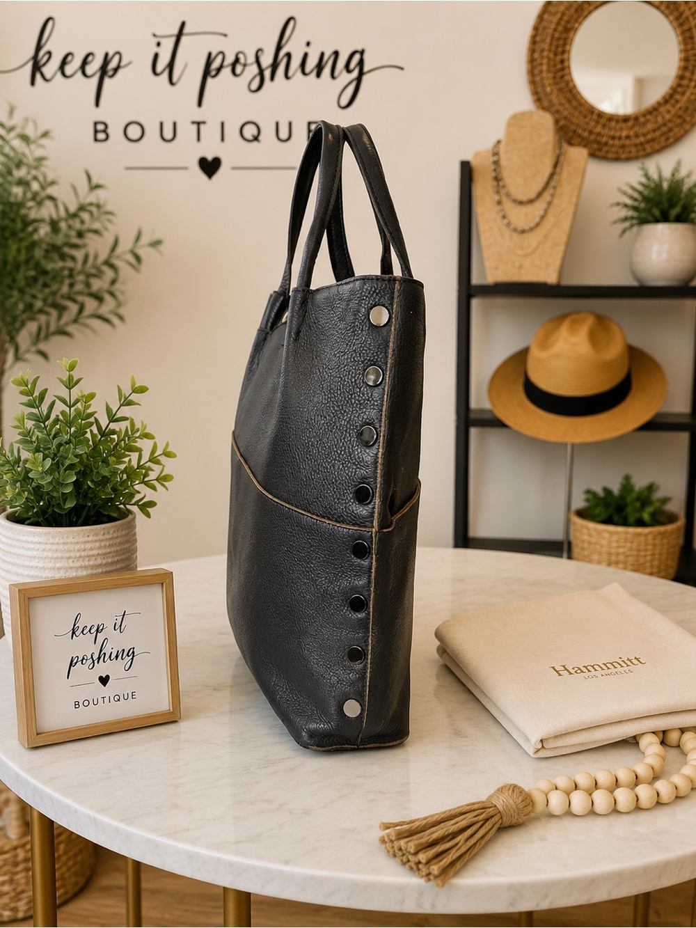 Hammitt Black Leather Tote with Red Interior - Picture 5 of 9